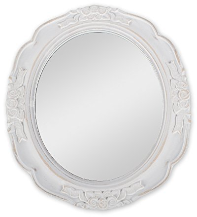 Kleiner Ovaler Wandspiegel - Romantischer Badspiegel Weiß Nostalgie Dekoration Mit Holzrahmen - Barockspiegel Vintage Außergewöhnlicher Dekospiegel