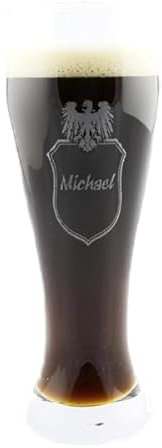 Bierglas, Bierkrug, Weizenglas mit Gravur Wunsch-Motiv und Wunsch-Name, Text personalisiert, Geschenkidee für Bierfreunde, Glas: :Weizenbier 0.5l