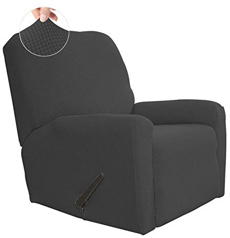 Easy-Going Recliner Stretch Sofa Slipcover Sofa Cover 4-Pieces Furniture Protector Couch Soft with Elastic Bottom, Spandex Jacquard Fabric Small Checks(Recliner,Dark Gray)