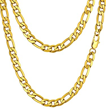 PROSTEEL Herren Figarokette 9mm breit 18k vergoldet glänzend Halskette 1+3 Gliederkette 55cm/22 Kettelänge Accessoire für Männer Jungen Geburtstag für Vatertag