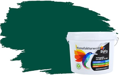 RyFo Colors Bunte Wandfarbe Manufakturweiß Waldgrün 3l - weitere Grün Farbtöne und Größen erhältlich, Deckkraft Klasse 1, Nassabrieb Klasse 1