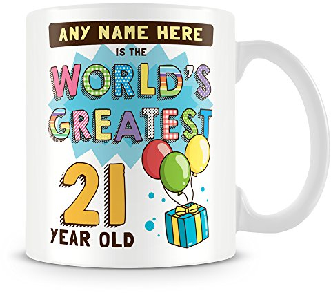 21st Birthday Gift for Men - Personalised Mug/Cup - Add Name - Worlds Greatest Design - Blue