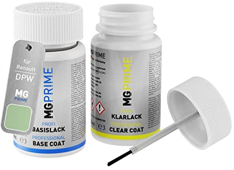 MG PRIME Peinture voiture Stylo retouche pour Renault DPW Vert Pistache +1K | Mint Green, Kit peinture de base + vernis, flacons de peinture avec pinceau, 50ml chacun