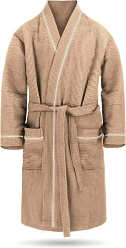 Kurzer Morgenmantel aus weicher Baumwolle für Herren - Öko Tex 100 - Premium Qualität Farbe Beige Größe XXL