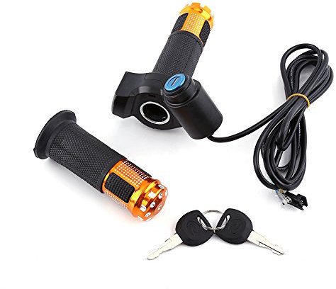 Bike Throttle Grip,Elektro-Fahrrad-Lenker LED-Display Batteriespannung LED-Anzeige Power Key Locker 5 Drähte (Golden)