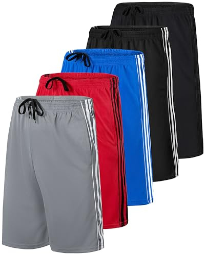 Real Essentials Jungen Basketball-Shorts mit Taschen, Netzstoff, Sportlich, 5 Stück, Set B, S