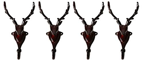 Wandgarderobe Kleiderhaken 4er SET Geweih in Braun Hirschgeweih Hirschkopf Geweih Hirsch Haken Wandhaken Aluminium Geweihhaken Wanddeko Dekoration Wandfigur Weihnachten 7x9x17hWeihnachtsdeko