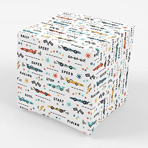 Geschenkpapier Rennwagen, gefaltet, 76,2 x 50,8 cm, 3 Bögen