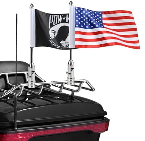 Motorrad-Flaggenmast-Halterung und 6 x 9 Flaggen, faltbar, 90° Flaggenmast-Halterung, passend für 1,27 cm Gepäckträger, Harley Touring-Feder, Honda Goldwing usw.