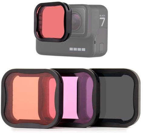 GEPULY Lot de 3 filtres d'objectif d'appareil photo pour GoPro Hero 5/6/7 Noir/Hero (2018) Comprend un filtre ND8, rouge clair et magenta – Peut être utilisé directement sur l'objectif de l'appareil