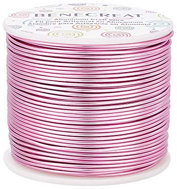 BENECREAT 15 Gauge (1.5mm) Aluminiumdraht 68m (220 ft) Anlaufbeständiger Schmuckperlendraht Biegbarer Aluminium Basteldraht für Schmuckhandwerksperlenarbeiten, RosePink