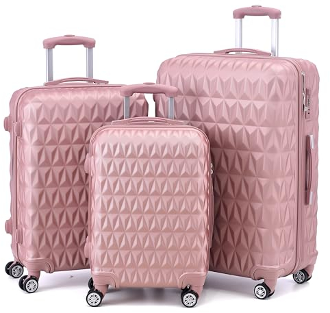 RMW Suitcase Large Hard Shell | Trolley Suitcases | 3 Digit Combination Lock| 4 Dual Spinner Wheels | Lightweight | Hold Check in Luggage | Aluminum Telescopic Handle (Rose Gold, 3 Piece Full Set)