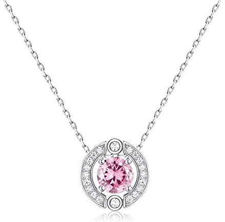 Geburtsstein Anhänger Halskette Damen - 925 Sterling Silber Oktober Turmalin Halskette mit Zirkonia | Fashion Birthstone Schmuck | Mode Geburtstag Geschenke für Frauen Mädche(Verstellbare Kette )