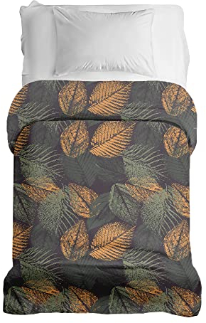 Gravity Gewichtsdecke Bezug - Schlaufen Bezugssystem mit Reißverschluss Baumwolle Deckenbezug für Erwachsene/Jugendliche Größe 135x200cm Blätter Pflanzen Herbst Orange Grün