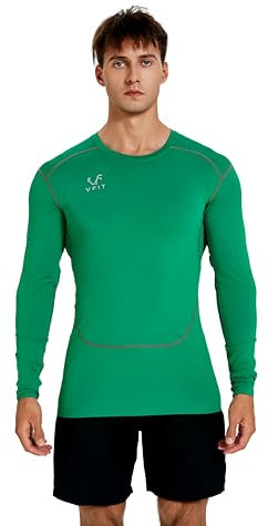 vf VFIT Men's Compression T-Shirt Long Sleeve Sports Fitness Running Breathable Quick Dry Thermal Gym Football M-Green