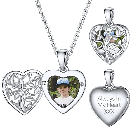 Supcare Herz Medaillons für Damen Baum des Lebens Medaillon zum Öffnen für Bilder S925 Foto Text Gravur Halskette mit Anhänger Amulett Locket Personalisiert Modeschmuck für Frauen Mädchen