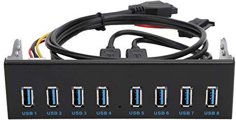 USB 3.0 Front Panel,USB 3.0 HUB 8 Ports Frontpanel, 19Pin 8Port Hub Frontplatte Front Panel Optisches Laufwerk Erweiterung Frontplattenadapter für PC Computer