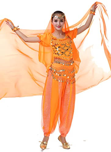ZLTdream Damen indischer Bauchtanz-Schal Schleier 2,2 x 1,2 m für Halloween-Raven-Kostüm, Chiffon, Orange, Einheitsgröße