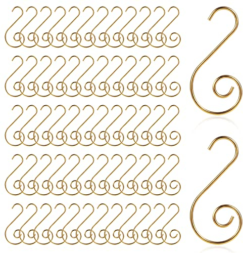 SAVITA 100 Pezzi Ganci per Sfere di Natale a S, Ganci di Ornamento di Natale con Scatola di Immagazzinaggio Piccoli Ganci Metallico per Appendere Ornamenti dell'Albero di Natale (Oro)