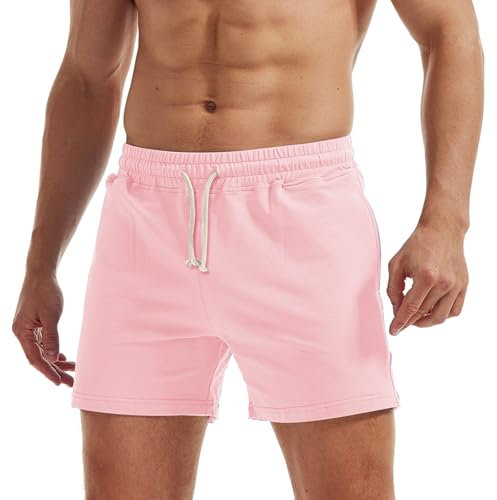 AIMPACT Short de sport décontracté en coton pour homme avec poches, Rose - 1, M