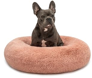 lionto Donutbett für Hunde und Katzen, Flauschiges Hundebett rund für kleine und große Heimtiere, Ø 70 cm, weiches Katzenbett aus kuscheligem Plüsch, Hundekissen mit extra Dicker Füllung, rosa