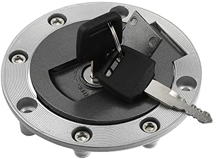 A ABSOPRO Tankdeckel Mit Schlüsseln Für Yamaha YZF-R6 1999-2000 1 Satz | Für Yamaha Modelle: FZR250-1000, TZR50-250, XJ400-1200, Farbe Silber/Titan, Größe 10.5x4.6cm, D7.5cm, M5x0.75, Aluminium/ABS
