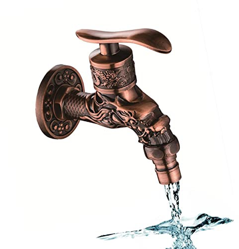 Antik Messing Wasserhahn - Vintage Wandmontage Drache Geschnitzt für Garten, Waschmaschine, Zuhause, Küche, Bad