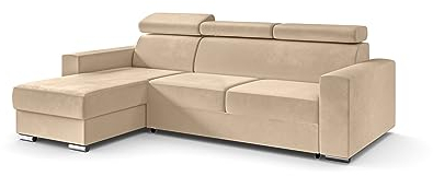 ALTDECOR Ecksofa Links mit Schlaffunktion und Bettkasten mit Gasdruckfeder, Polstercouch in L-Form Links angeordnet, rückenecht gepolstert, ideal als Gästebett - FIX - 242x168 cm Beige
