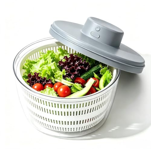 Centrifugador eléctrico de ensalada, 4 L, inalámbrico, USB, deshidratador para frutas y verduras, secador de verduras de gran capacidad, mezclador eléctrico de drenaje rápido, color blanco