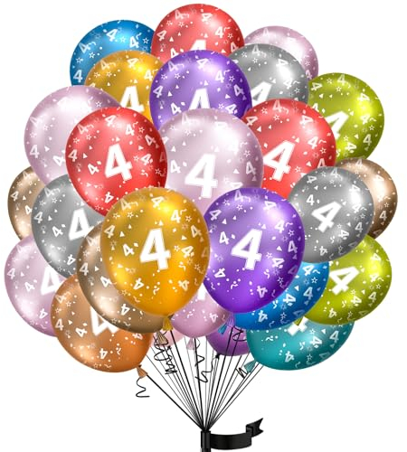 Luftballons 4. Geburtstag,15 Stück Metallic folienballon 4 helium ballons 4 jahre aus 100% Naturlatex,Klimaneutral, 32cm Ballon 4 zahlen für Kindergeburtstag und mädchen junge Geburtstag