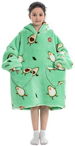 Ksnnrsng Kinder Tragbare Decken Übergroße Hoodie Sweatshirt Decken für Jungen Mädchen Teenager, Pullover Kapuzenpullover Oversized Tragbare Decke Weich Bequeme warmes (Grüne Avocado, 3-6 Jahre)