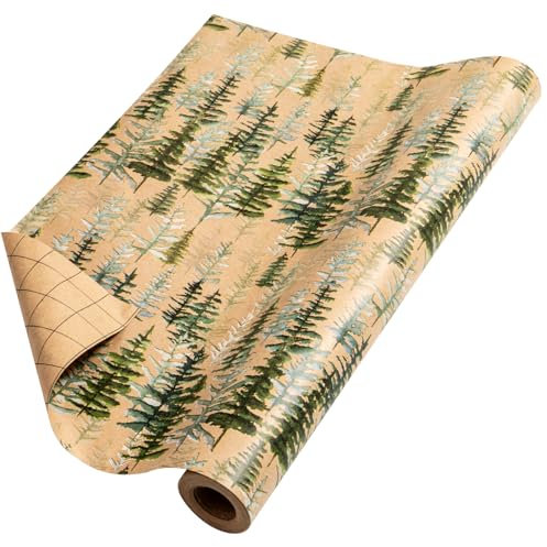 RUSPEPA Papier D'Emballage De Noël, Papier Kraft En Rouleau Géant - Motif Sapin De Noël Pour Emballage Cadeau De Vacances - 43,2 Cm X 10 M