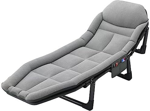 UNICOKA Klappbare Outdoor-Sonnenliege für den Garten, 5-stufig Verstellbarer Liegestuhl mit gepolstertem Kissen, tragbares Outdoor-Camping-Klappbett für Terrasse, Strand, Grau (Größe: 185 x 65 cm)