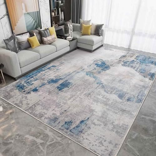 Fenisonavy Teppich Wohnzimmer Graue Blau Teppiche für Schlafzimmer Modern Abstrakter Teppiche Weich Kurzflor Rutschfester Teppich Wohnzimmer Raumdekor(See Blau/Grau/Beige, 160 x 200 cm)