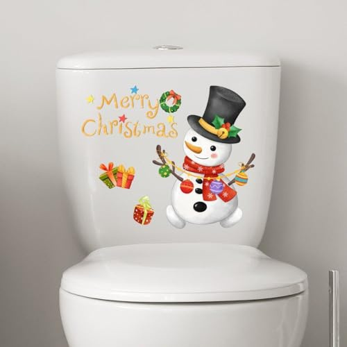 Ppmter Christmas Toilet Stickers Decals, Funny Xmas Snowman Toilet Lid Tank Decals for Christmas Bathroom Decoration