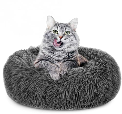 Amazinggirl Katzenbett flauschig Katzenkissen ∅ 80 cm - Katzen Bett Kuschelkissen Katzenkorb zum Schlafen und Kuscheln Cat Bed Katzenkörbchen Bettchen und Schlafplatz für Katze