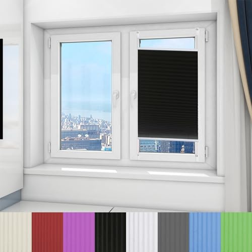 Plissee Klemmfix Ohne Bohren 95 x 170 cm Wabenplissee ohne Bohren Blickdicht Sichtschutz Sonnenschutz Einfache Montage, Pflegeleicht für Fenster und Tür, Schwarz