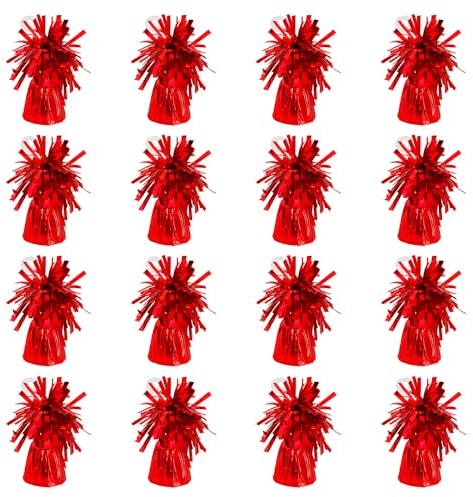Boland - Ballongewicht mit Metallicfolie, 16 Stück, 160 - 180 g, Ballon Beschwerer, für Luftballons und Heliumballons, Rot