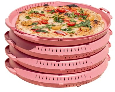 PIZZycle® Original Wiederverwendbare Pizzabox seit 2022, Mehrweg Pizzakarton aus robustem Polypropylen für Pizza bis 33 cm, stapelbar, spülmaschinenfest und Made in Germany - 4er-Set (Raspberry)