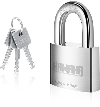 KAWAHA 41/50KD-3SK 50mm Hochsicherheitsschloss mit Schlüssel für Innen und Außen (SUS304 Edelstahl, Robust, Rostschutz) (50mm, 3 Schlüssel)