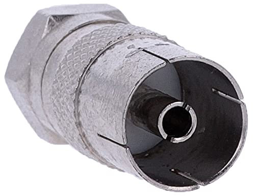 REY Adaptador Coaxial Roscado Tipo F Macho a TV PAL Hembra Plateado