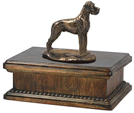 Art-Dog Custom Dog Mama Sitzende Statue Gedenkurne - Handgefertigte kaltgegossene Bronze auf Birkensockel - Urne für die Asche von Hunden - 24,5x29x21cm - 5l - Deutsche Dogge I