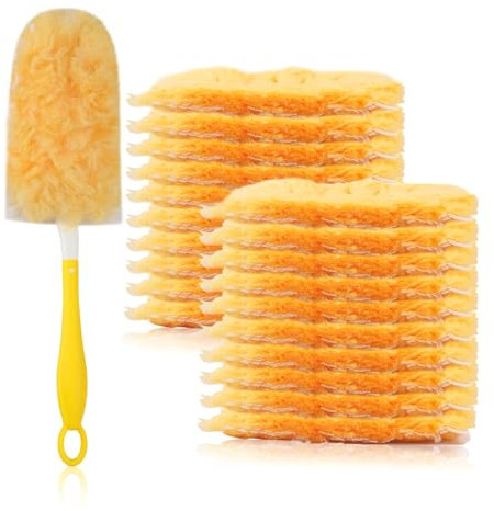 Duster Refills Bulk Multi-Surface 360° Dusters Compatible with Swiffer Dustersfor Cleaning Home, Office, Furniture (1 Yellow Handle + 20 Count)