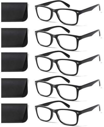 COJWIS 5 Pack Lesebrille Blaulichtfilter Brille Herren Damen Schwarz Leser Computer Brillen Feder Scharnier Lesebrillen (5 Schwarz, 1.75, x)