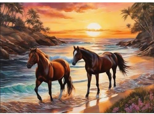 Malen nach Zahlen: Pferd, Strand Landschaft, Kreativ Set für Anfänger und Erwachsene, DIY Handgemalt Ölgemälde Kit für Geschenke 30X40cm