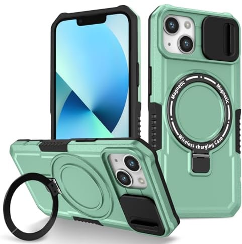 Kainevy Cover per iPhone 13 Magnetica con Supporto [Compatibile con MagSafe], Militare Grado Custodia per iPhone 13 Cover Antiurto con Protezione Fotocamera Slidable Case (Azzurro)