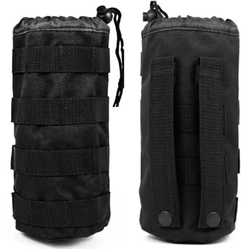 Tactical MOLLE Water Bottle Pouch Drink Bottle Bag Flask Holder Carrier Holster for Military Airsoft Running Hydration (Black)