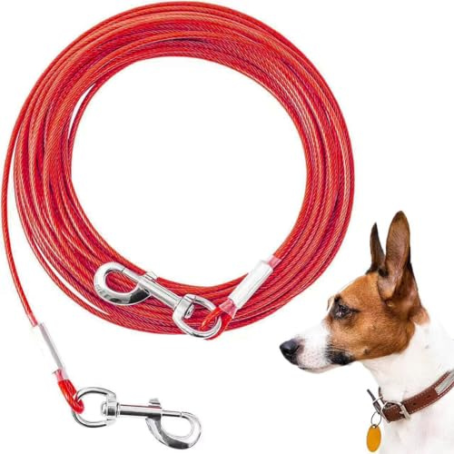 Mi Metty Tie-Out Leinen für Hunde,3/6/9/15m Kausichere Hundeleinen,Tie Out Cables Hofleine Für mittlere bis große Hunde (Rot, 30ft(9M))