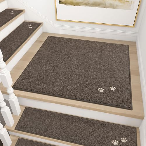 BEQHAUSE Treppen-Landing-Rug-rutschfeste Treppenstufen, passende Matte für Holzstufen, maschinenwaschbar, weiches Polyester, Landematte für Treppen, 76,2 x 76,2 cm, Braun