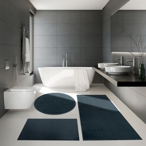 TT Home Badezimmer Teppich Hochflor Badematte Modern Weich In Versch. Farben u. Größen, Größe:60x100 cm, Farbe:Blau